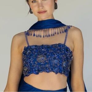 Sani Elegant Blue Hand Embroidered Beaded Crop Top
